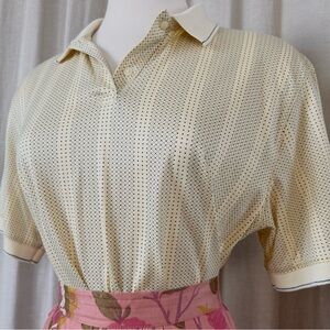 Butter Yellow Retro Polo Shirt Half Button with Black Polka Dots